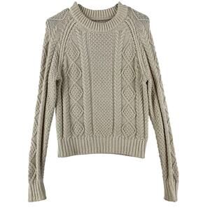 LL Bean Signature Womens Cotton Fisherman Sweater SZ XS Cream Aran Cable Knit
